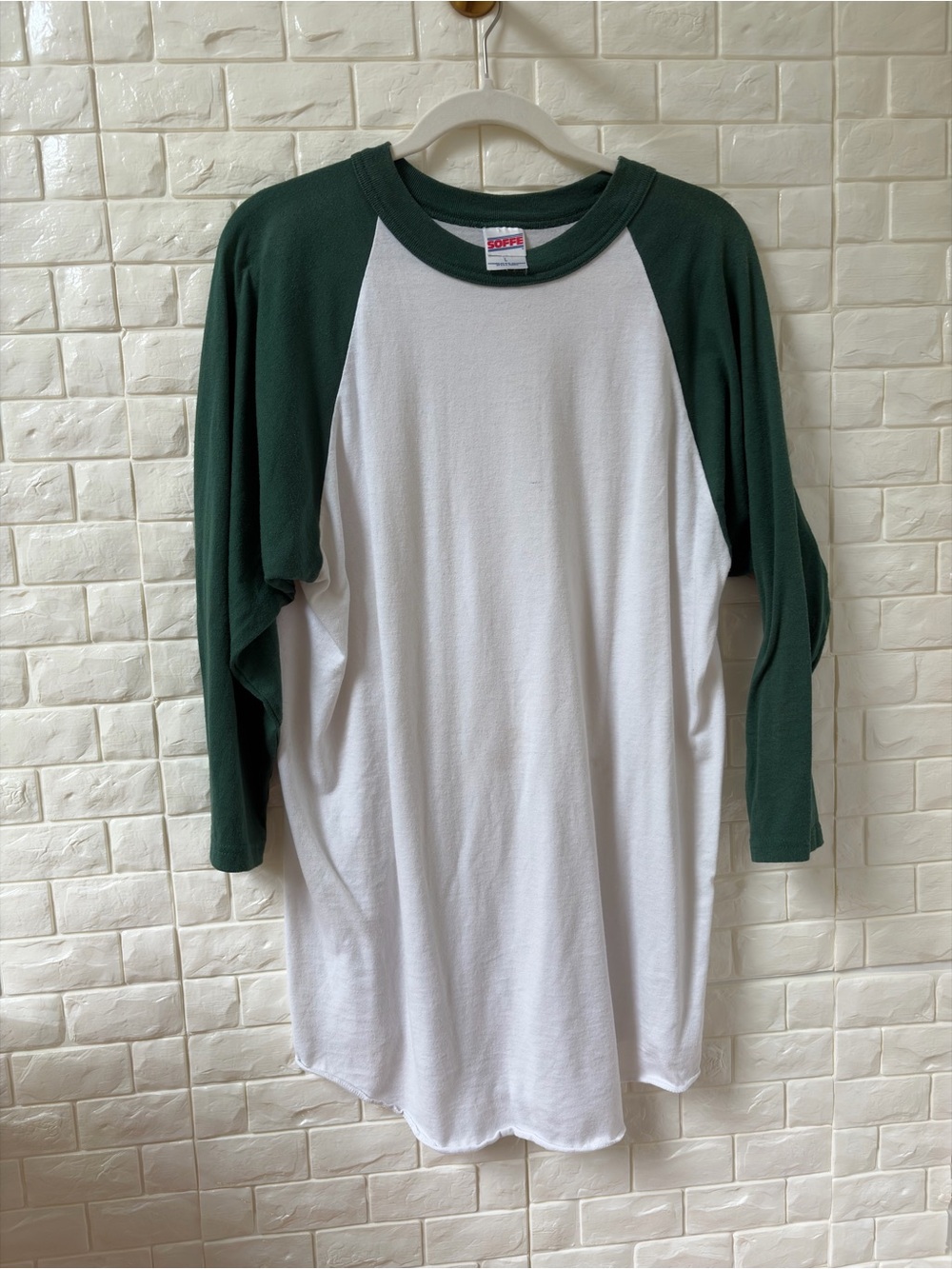 Soffe White Body Dark Green Raglan Long Sleeve Tee